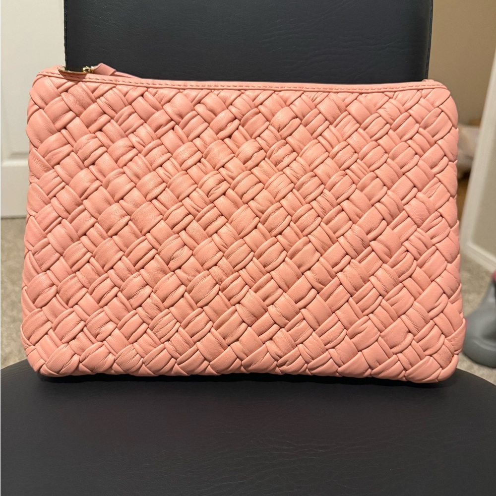 Clare V Puffy Woven Leather Clutch with Tabs in blush pink NWT - Picture 3 of 8